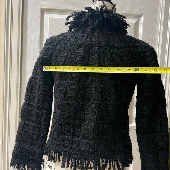 TWEED FRINGE MACROCANNAGE WOOL BLEND CROP JACKET PE DE CHUMBO SIZE SMALL - Picture 6 of 16